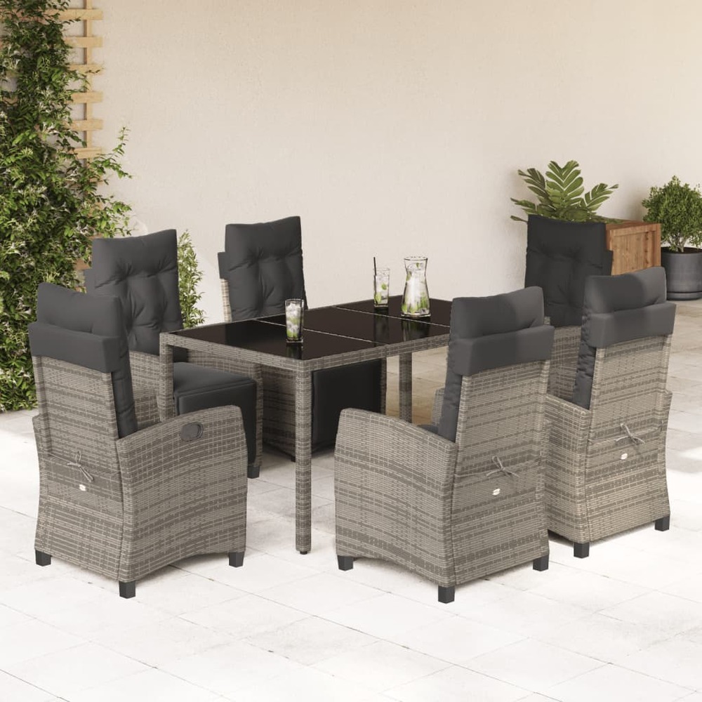 Ensemble à manger de jardin et coussins 7 pcs gris rotin