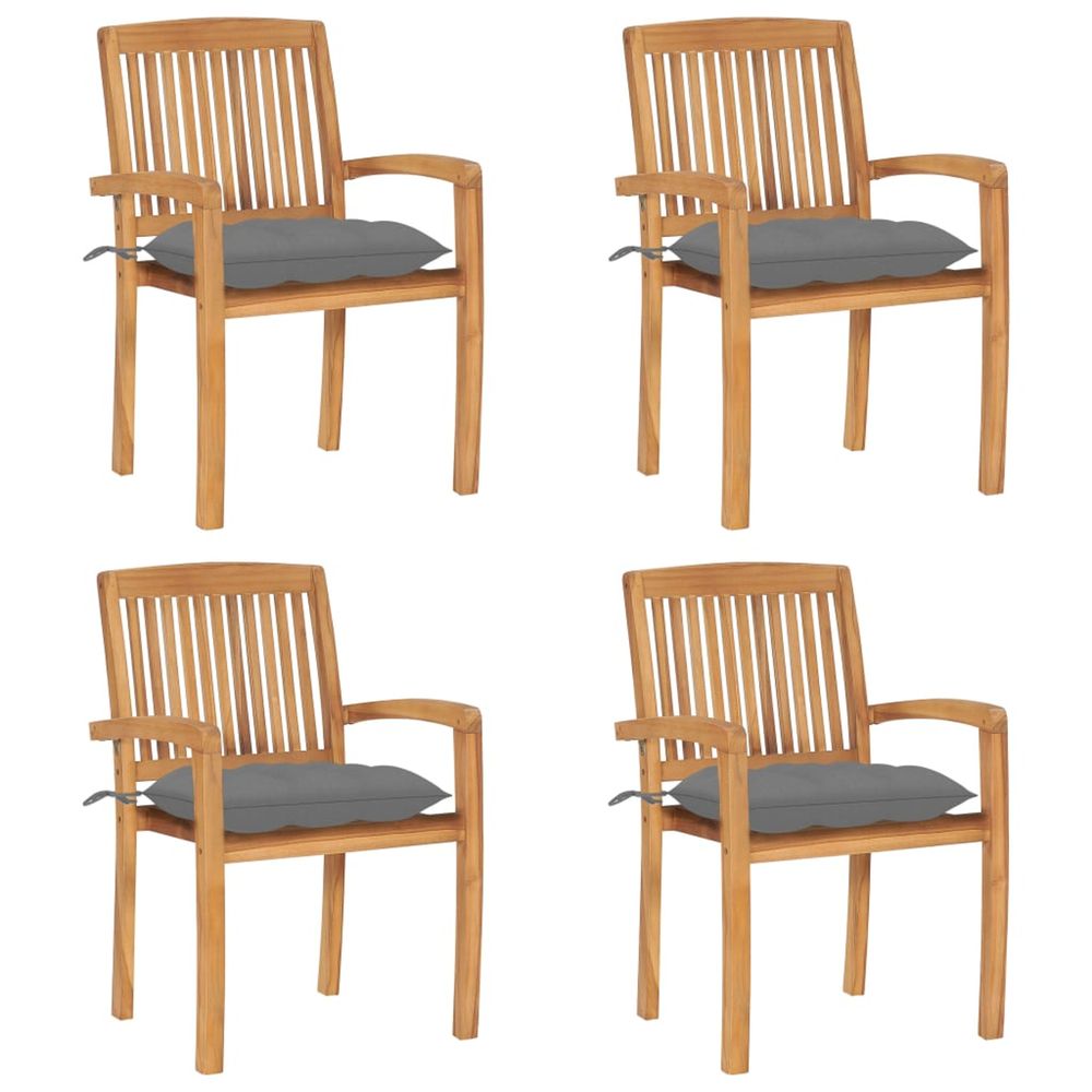 Chaises de jardin empilables avec coussins lot de 4 teck solide