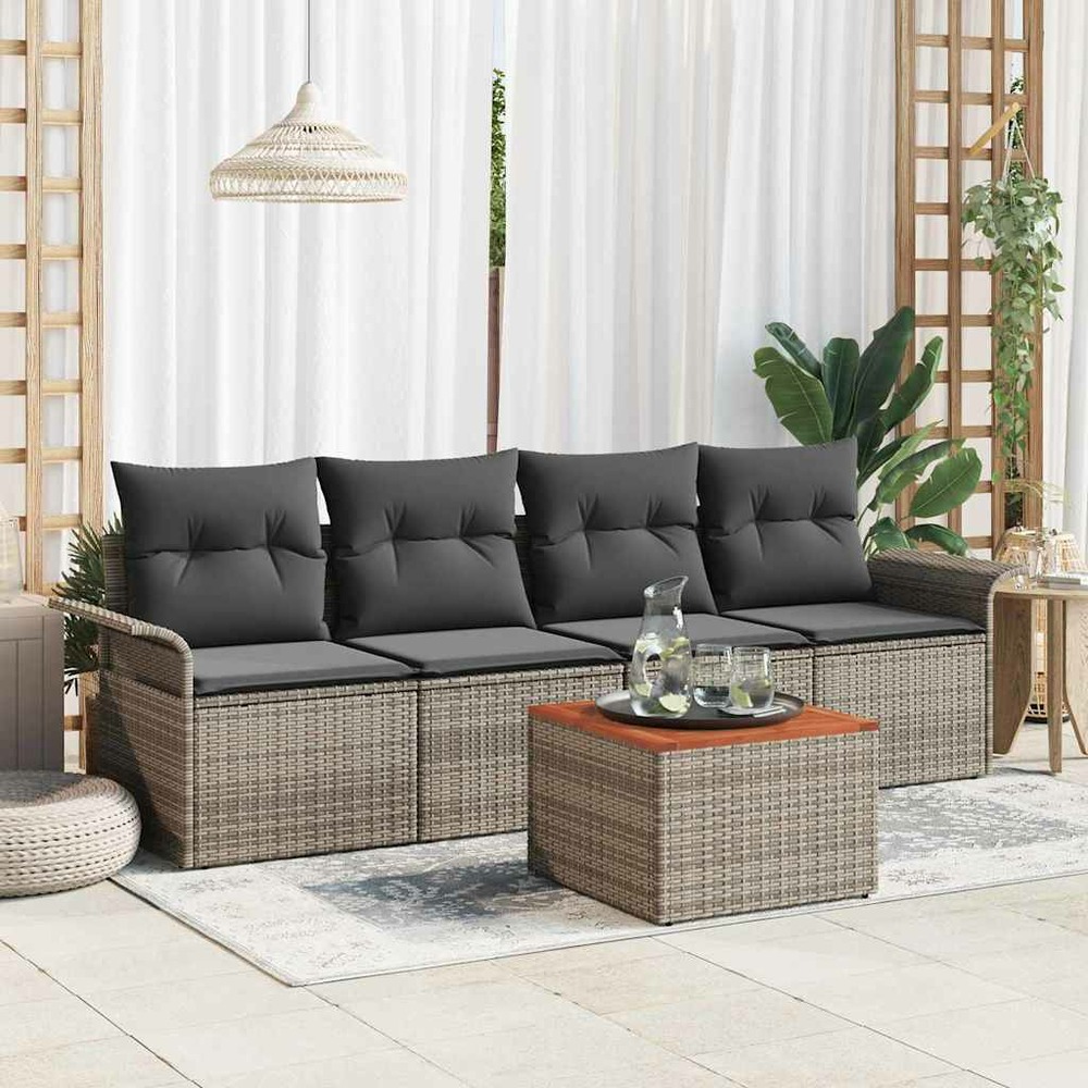Ensemble de canapé de jardin avec coussin 5 pcs gris polyrotin