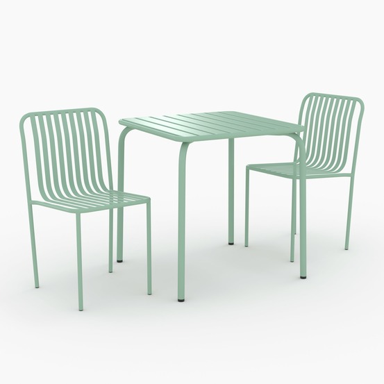 Yumi-table et chaises de jardin en métal vert 2 personnes