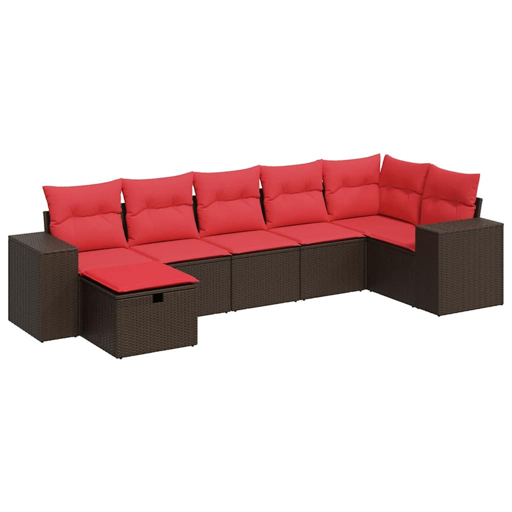 Salon de jardin avec coussins 7 pcs marron résine tressée