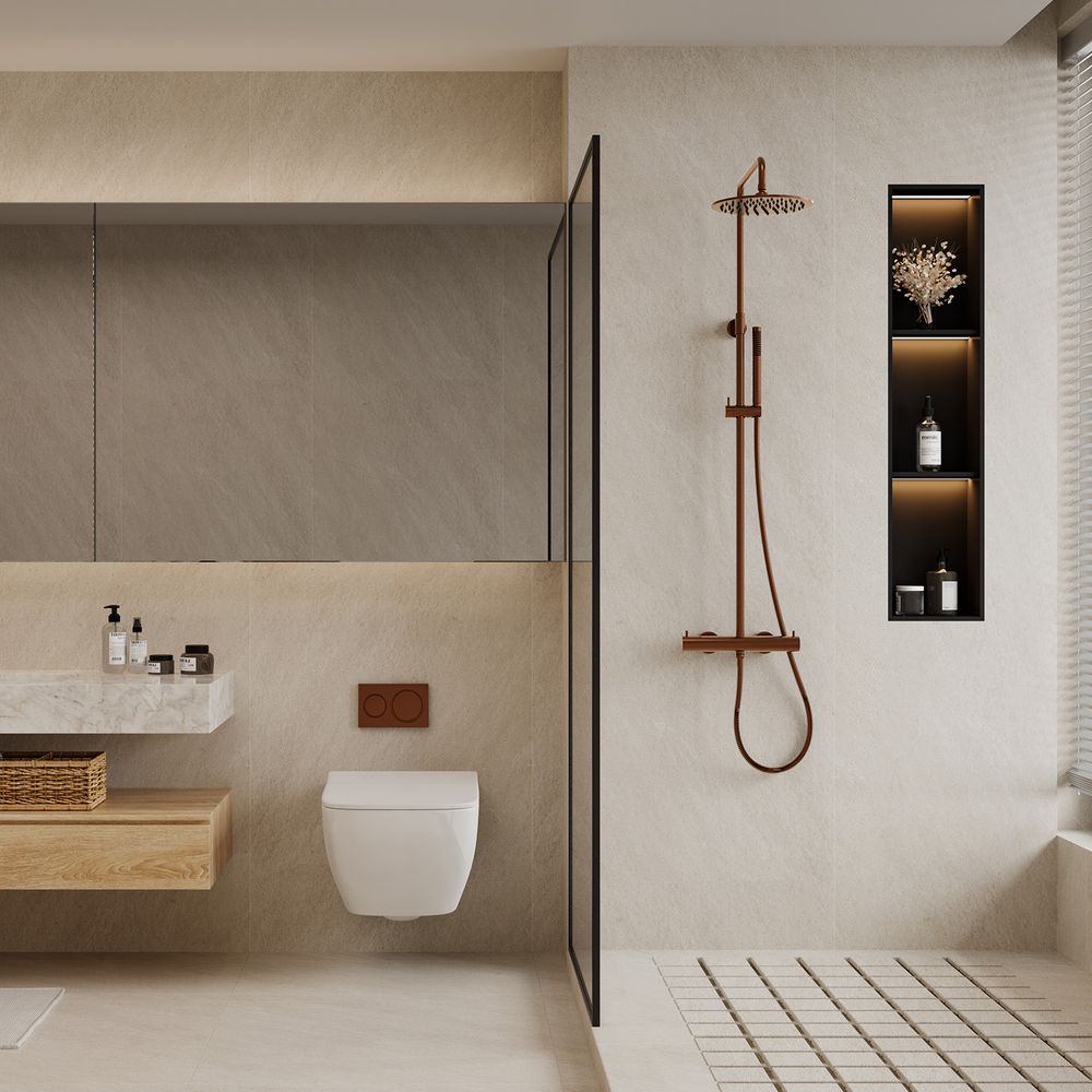 Douche murale en acier 316l or rose thermostat integree usage interieurexterieur