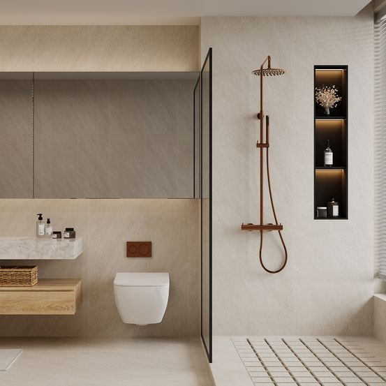 Douche murale en acier 316l or rose thermostat integree usage interieurexterieur