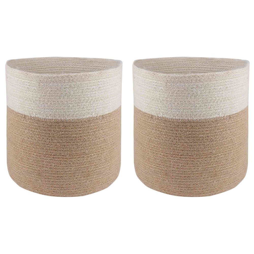 Lot cache-pots cylindriques jute extérieur mise valeur verdure diamètre 28cm naturel blanc