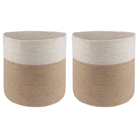 Lot cache-pots cylindriques jute extérieur mise valeur verdure diamètre 28cm naturel blanc