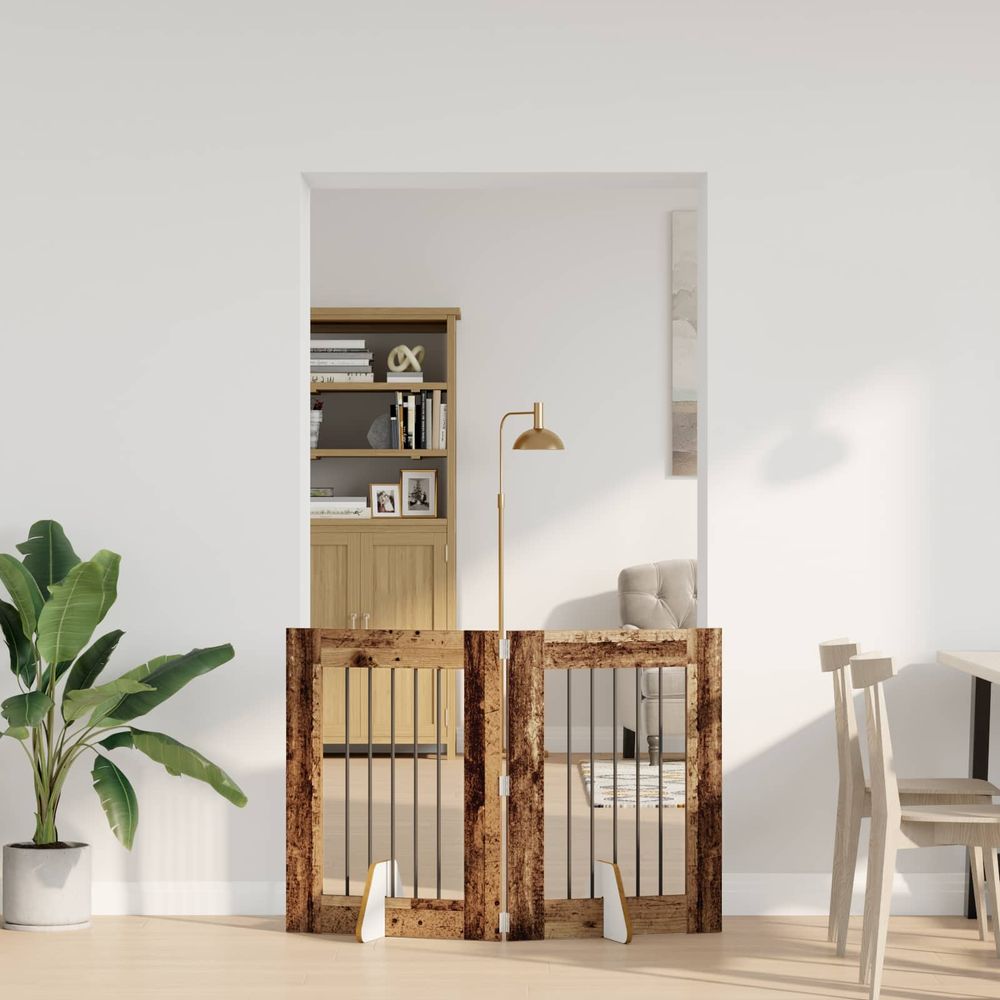 Barrière de sécurité pliable pour chien intérieur en bois avec supports 120,5cm bois ancien