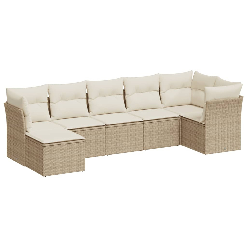 Salon de jardin avec coussins 7 pcs beige résine tressée