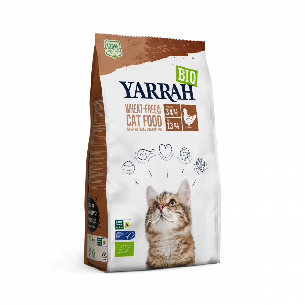 Yarrah - croquettes biologiques sans blé poulet & poisson pour chat et chaton 0.8kg