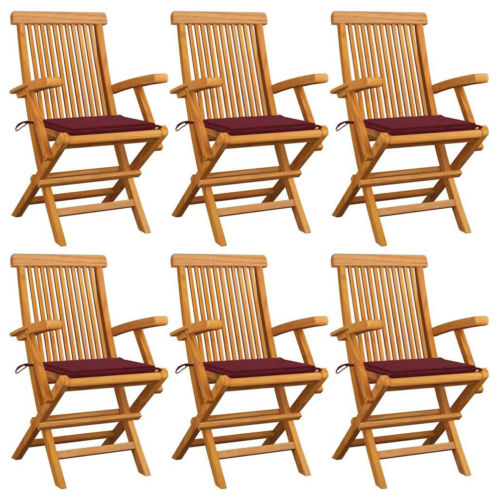 Chaises de jardin coussins rouge bordeaux lot de 6 teck massif