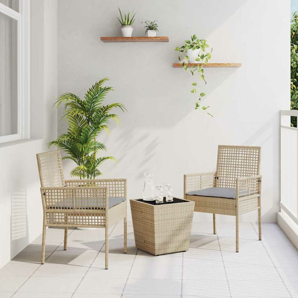 Ensemble bistro de jardin 3 pcs beige polyrotin