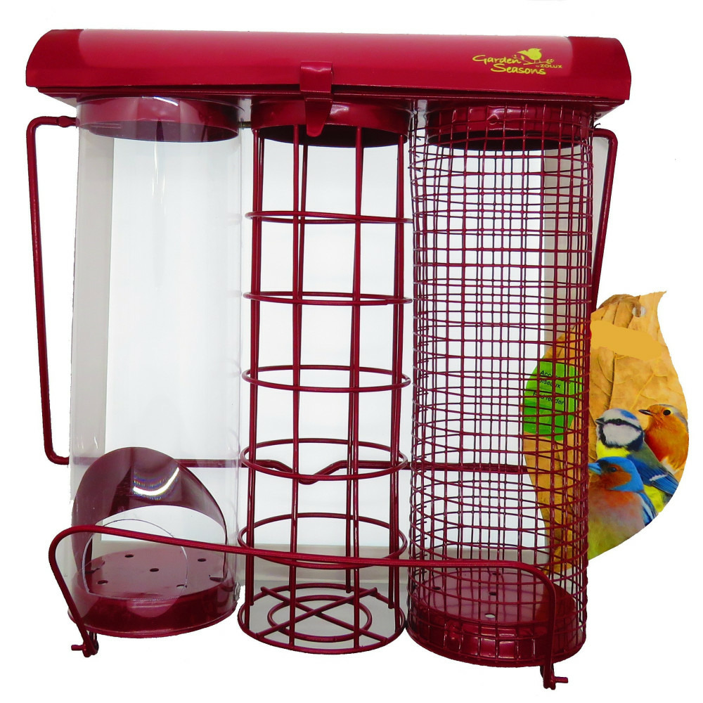 Mangeoire trio grenat. 20 x 9 x hauteur 22.5 cm . Pour oiseaux