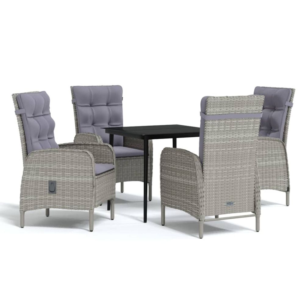 Ensemble à manger de jardin et coussins 5pcs gris/noir