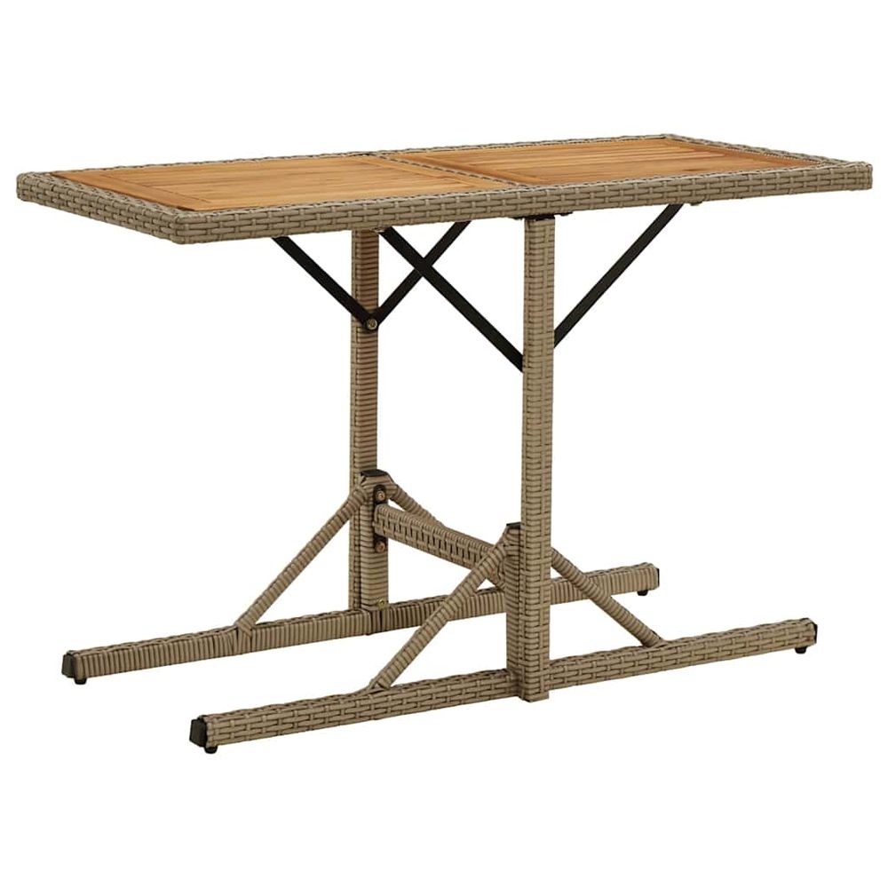 Table de jardin beige bois massif d'acacia et poly rotin