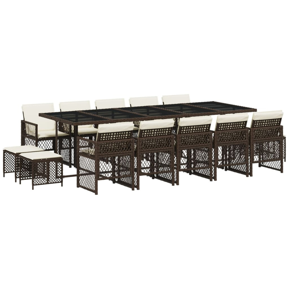 Ensemble à manger de jardin avec coussins 15 pcs marron rotin