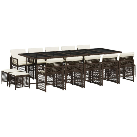 Ensemble à manger de jardin avec coussins 15 pcs marron rotin