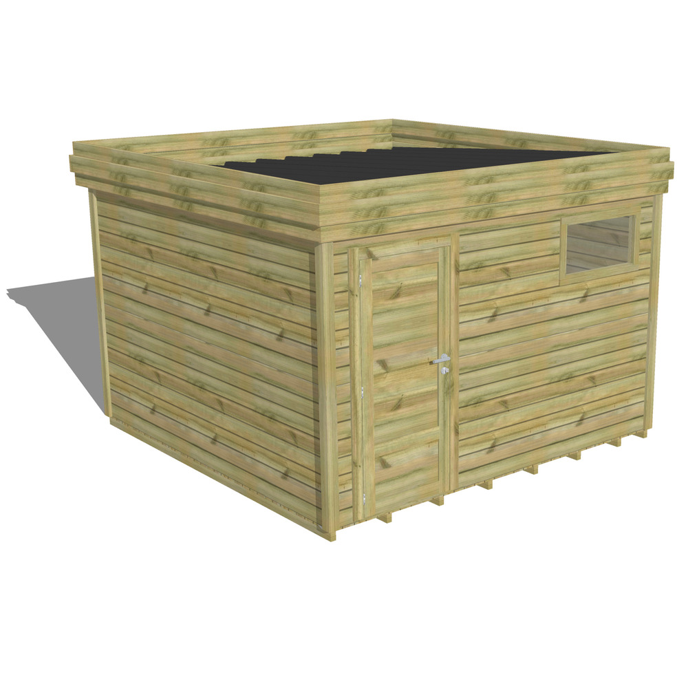 Abri de jardin bois pin traité autoclave 27mm - 3,44x3,44m / 12m2 - bac acier - plancher bois