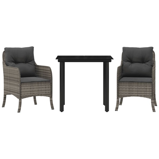 Ensemble à manger de jardin 3 pcs coussins gris résine tressée