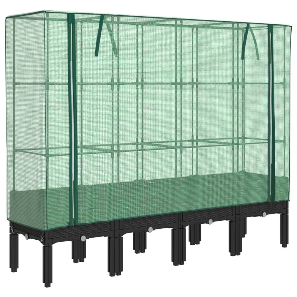 Jardinière d'extérieur surélevée avec housse aspect rotin 160x40x140 cm