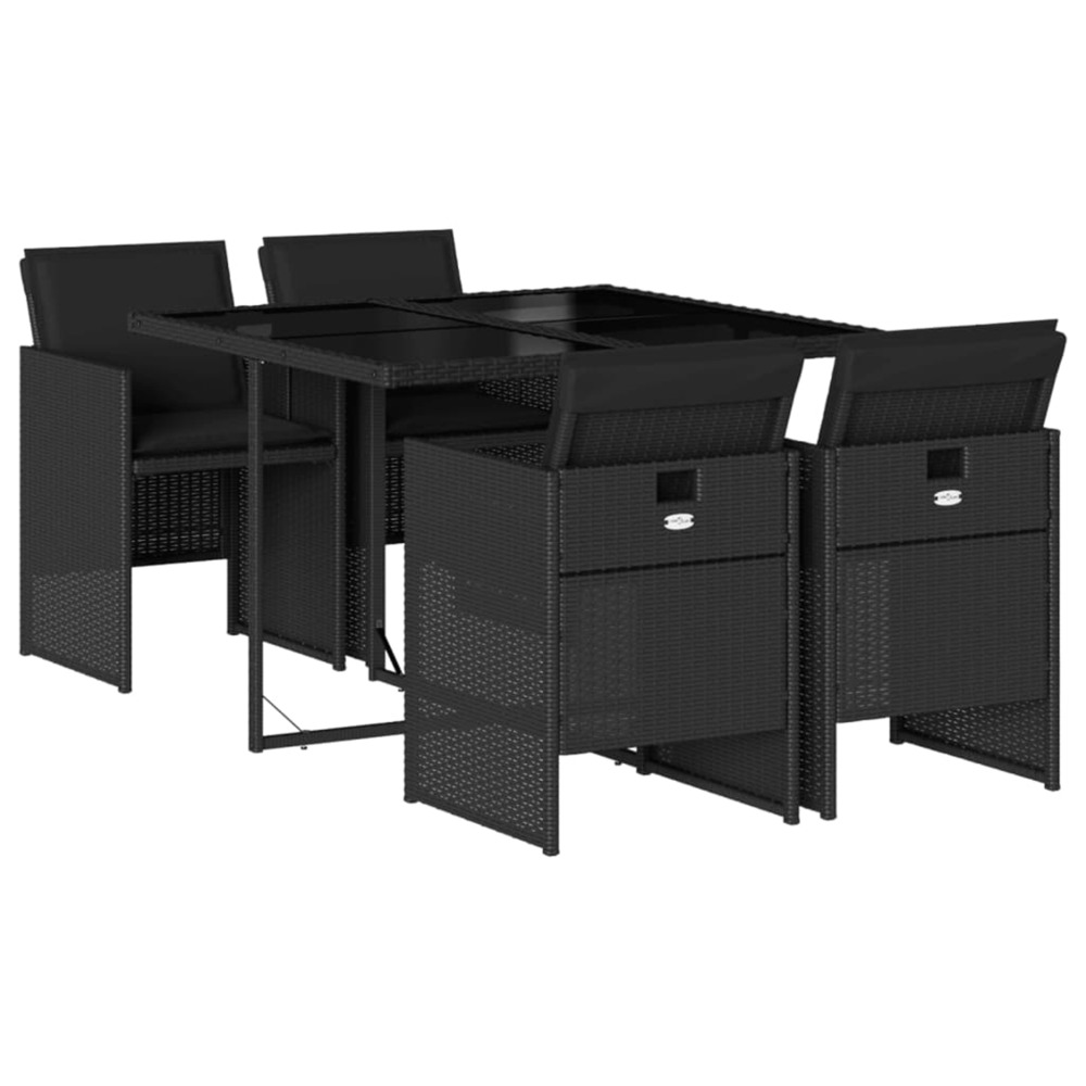 Ensemble à manger de jardin coussins 5pcs noir résine tressée