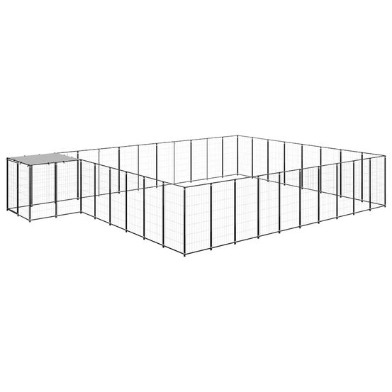 Enclos pour chien xxl 25 m² en acier noir avec toit de protection solaire