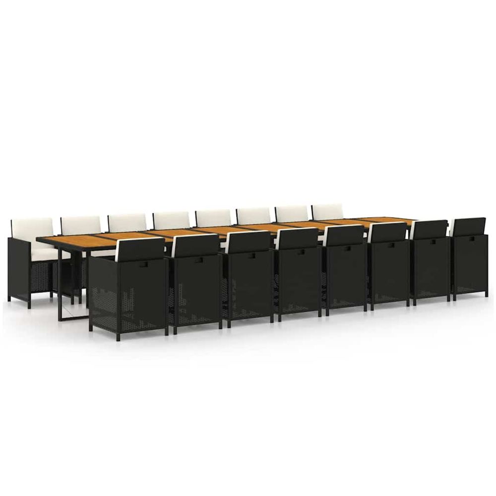 Ensemble à manger de jardin 17 pcs coussins noir résine tressée
