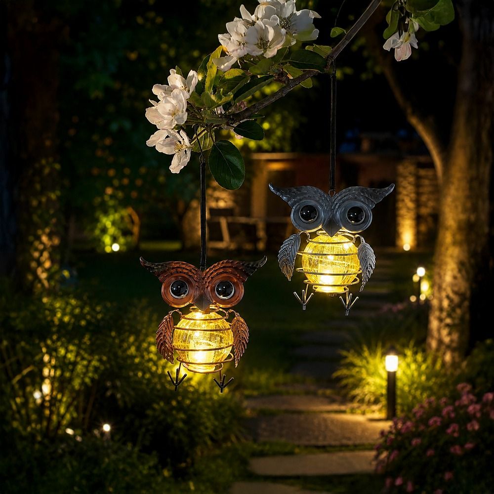 Chouette solaire métal lumineuse à suspendre boite de 2