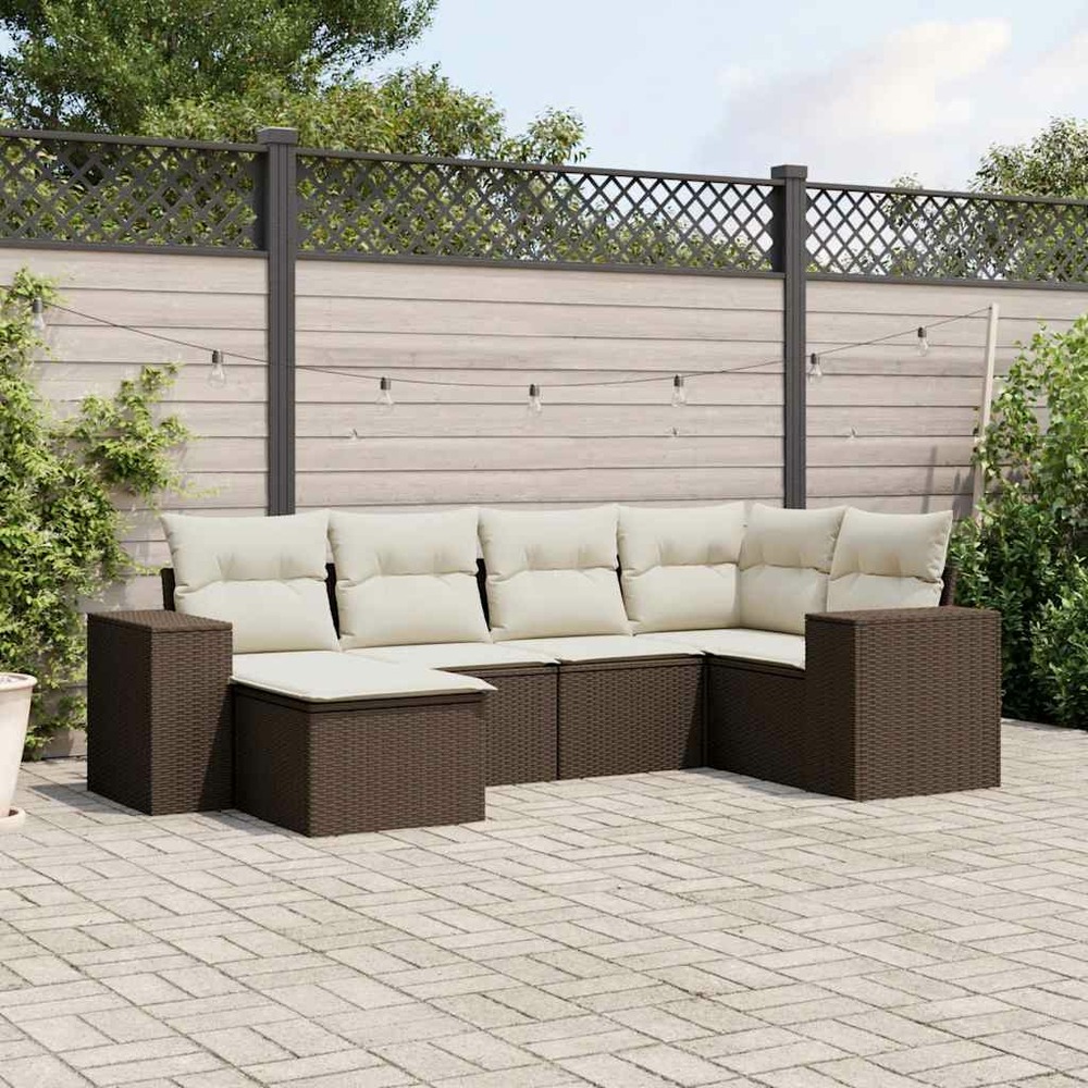 Salon de jardin avec coussins 6 pcs marron résine tressée