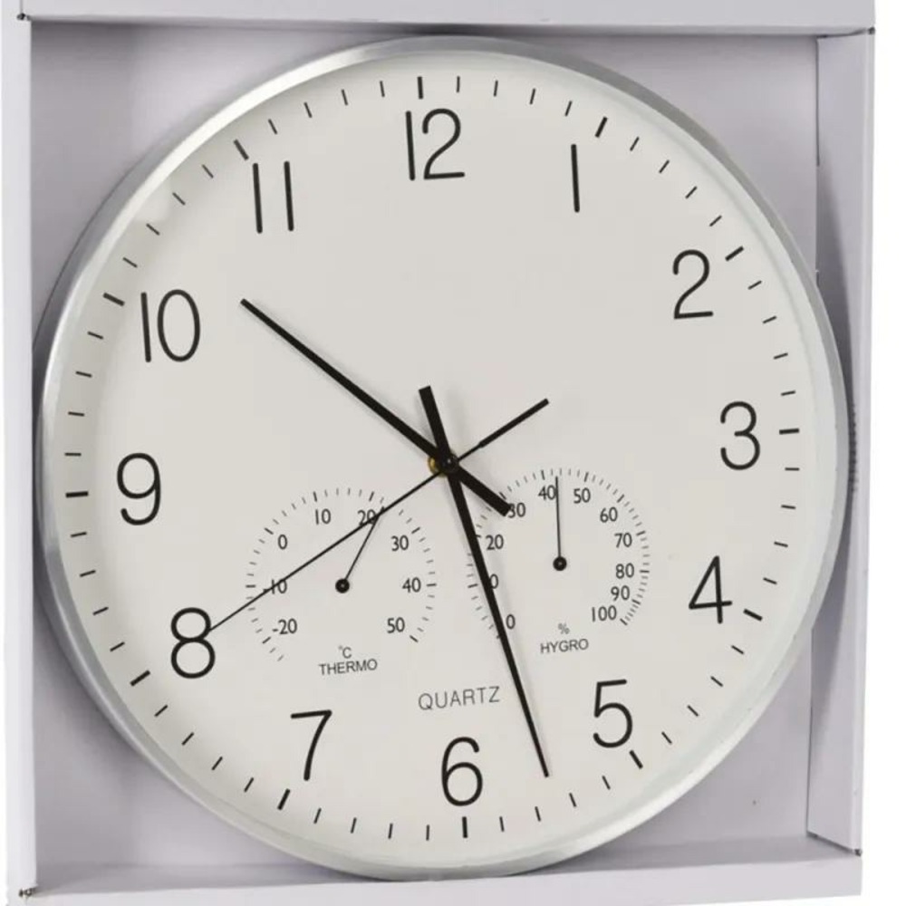 Horloge murale 3 cadrans aluminium | heure, température, hygrométrie