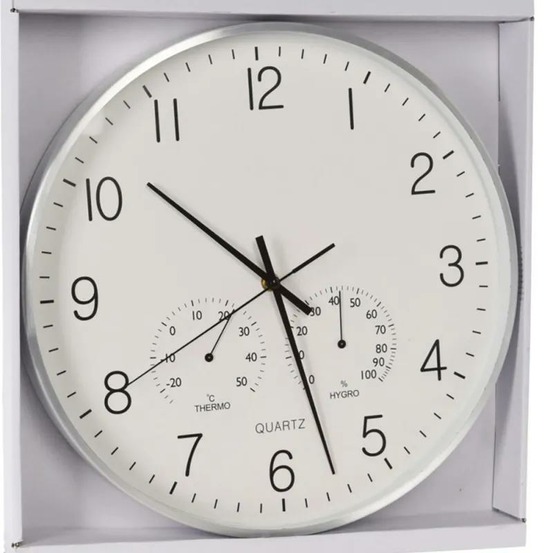 Horloge murale 3 cadrans aluminium | heure, température, hygrométrie