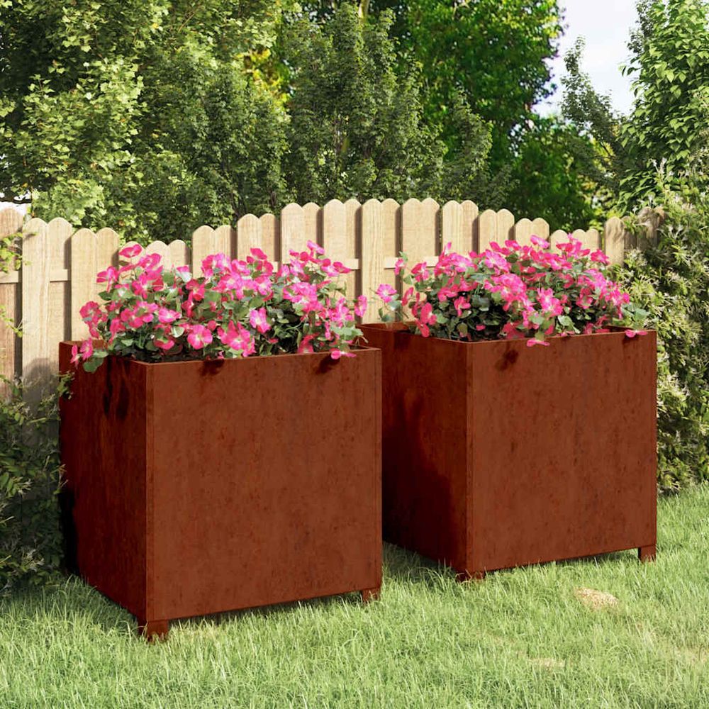 Lot de 2 jardinières sur pieds acier corten effet rouillé 49x47x50 cm