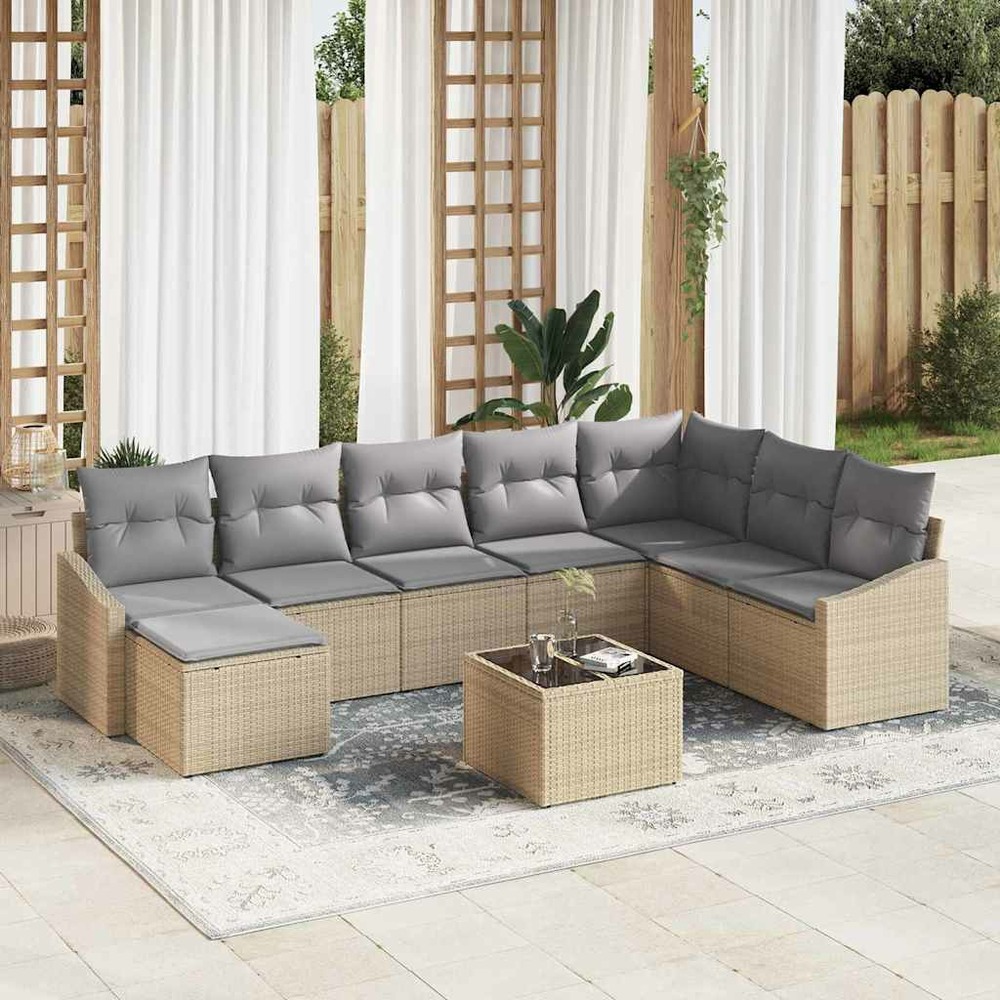 Ensemble de canapé de jardin 8 pcs beige et gris clair