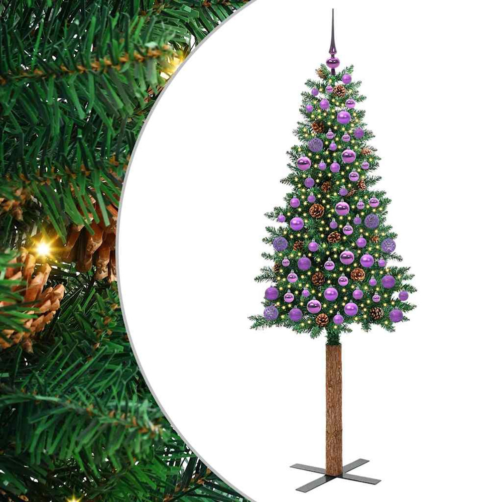 Sapin de noël mince vert 180 cm pvc et bois de pin massif