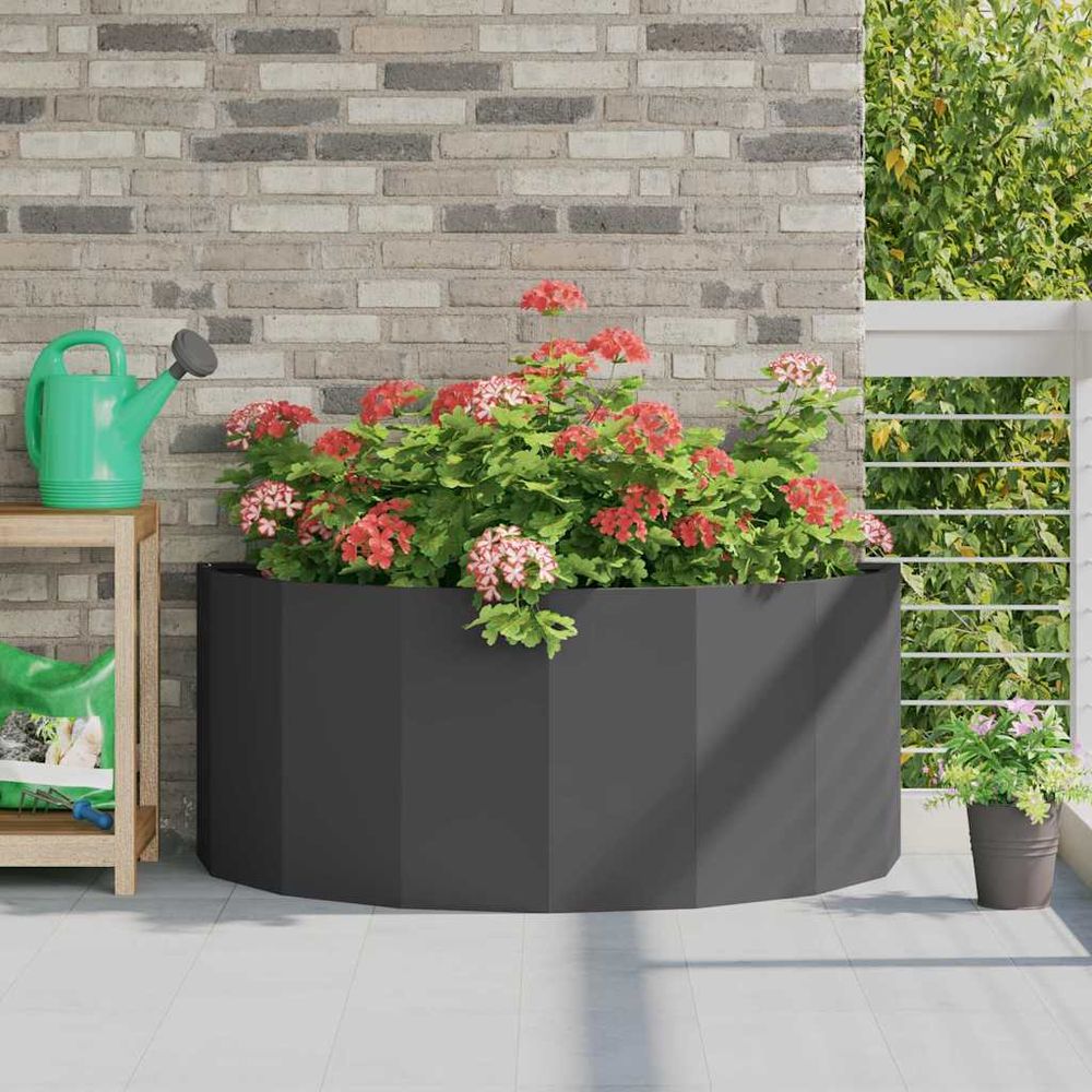 Jardinière demi-ronde en acier pour jardin terrasse noir 120x60x50 cm