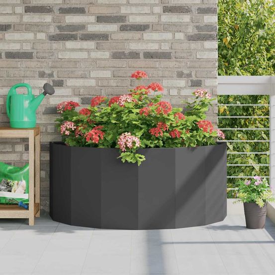 Jardinière demi-ronde en acier pour jardin terrasse noir 120x60x50 cm