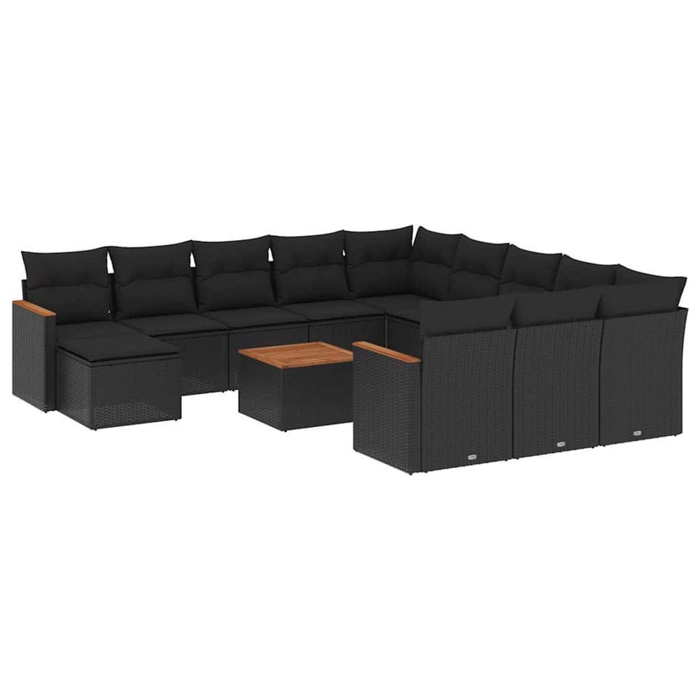 Salon de jardin avec coussins 13 pcs noir résine tressée