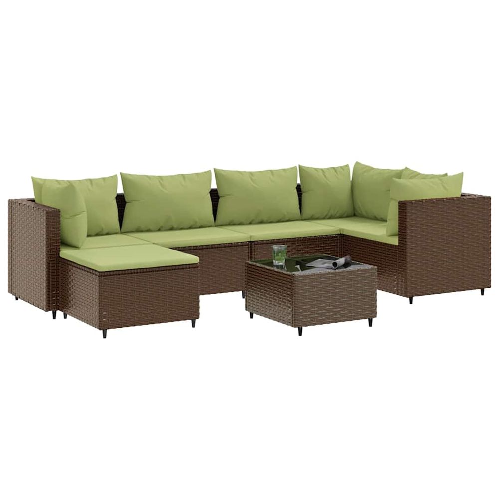 Salon de jardin avec coussins 7 pcs marron résine tressée
