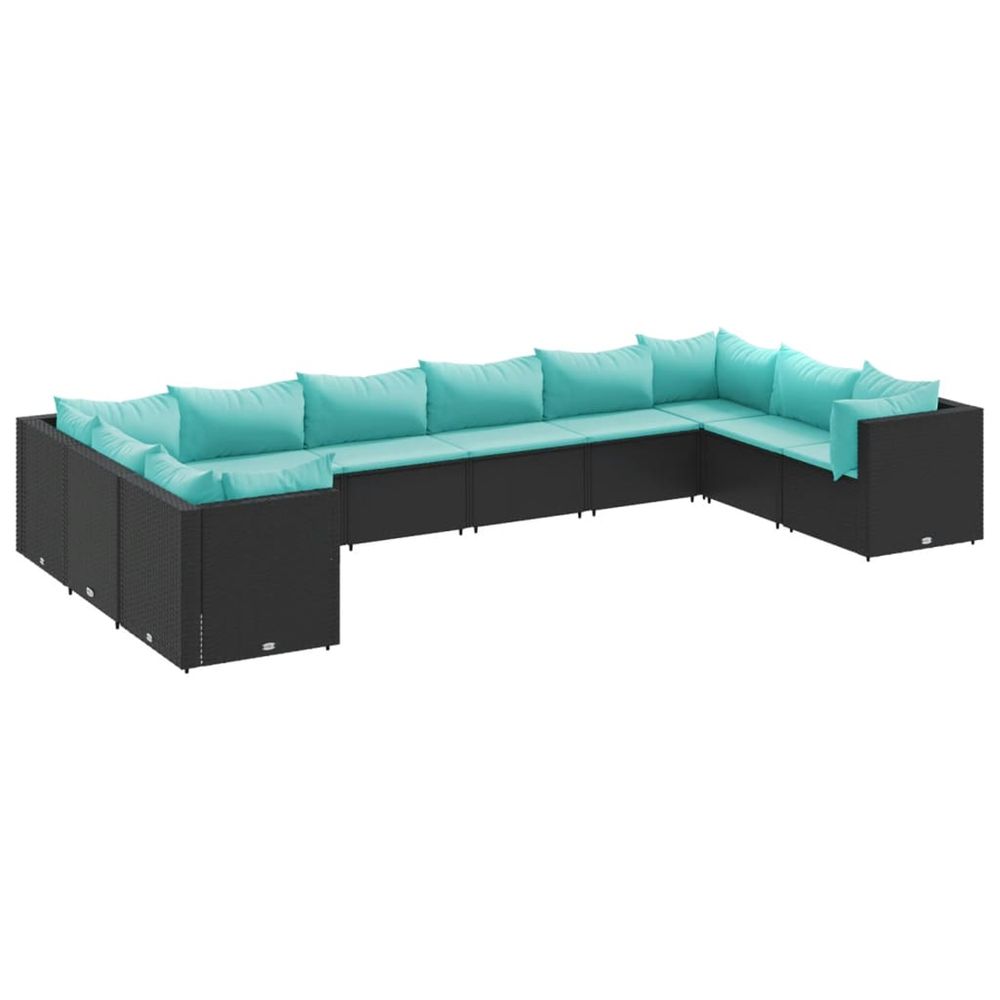 Salon de jardin 10 pcs avec coussins noir résine tressée