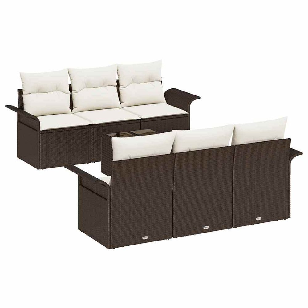 Ensemble de canapé de jardin 7 pièces marron et crème polyrotin