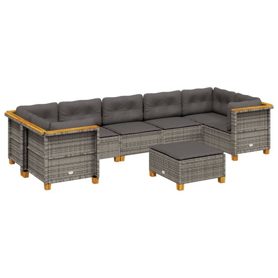 Salon de jardin 8 pcs avec coussins gris résine tressée