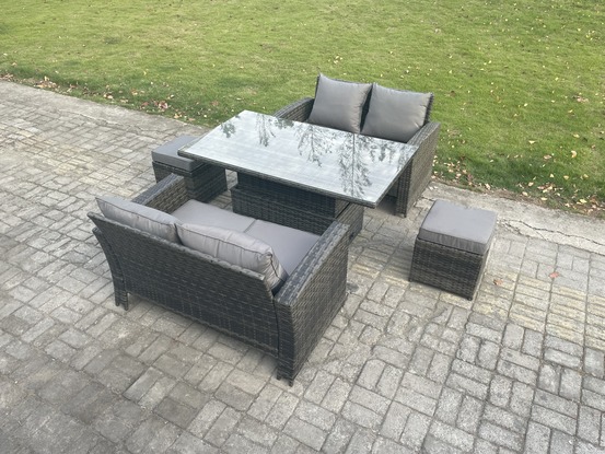 5 pièces mobilier de jardin extérieur ave table à manger réglable en hauteur ave 2 petit tabouret