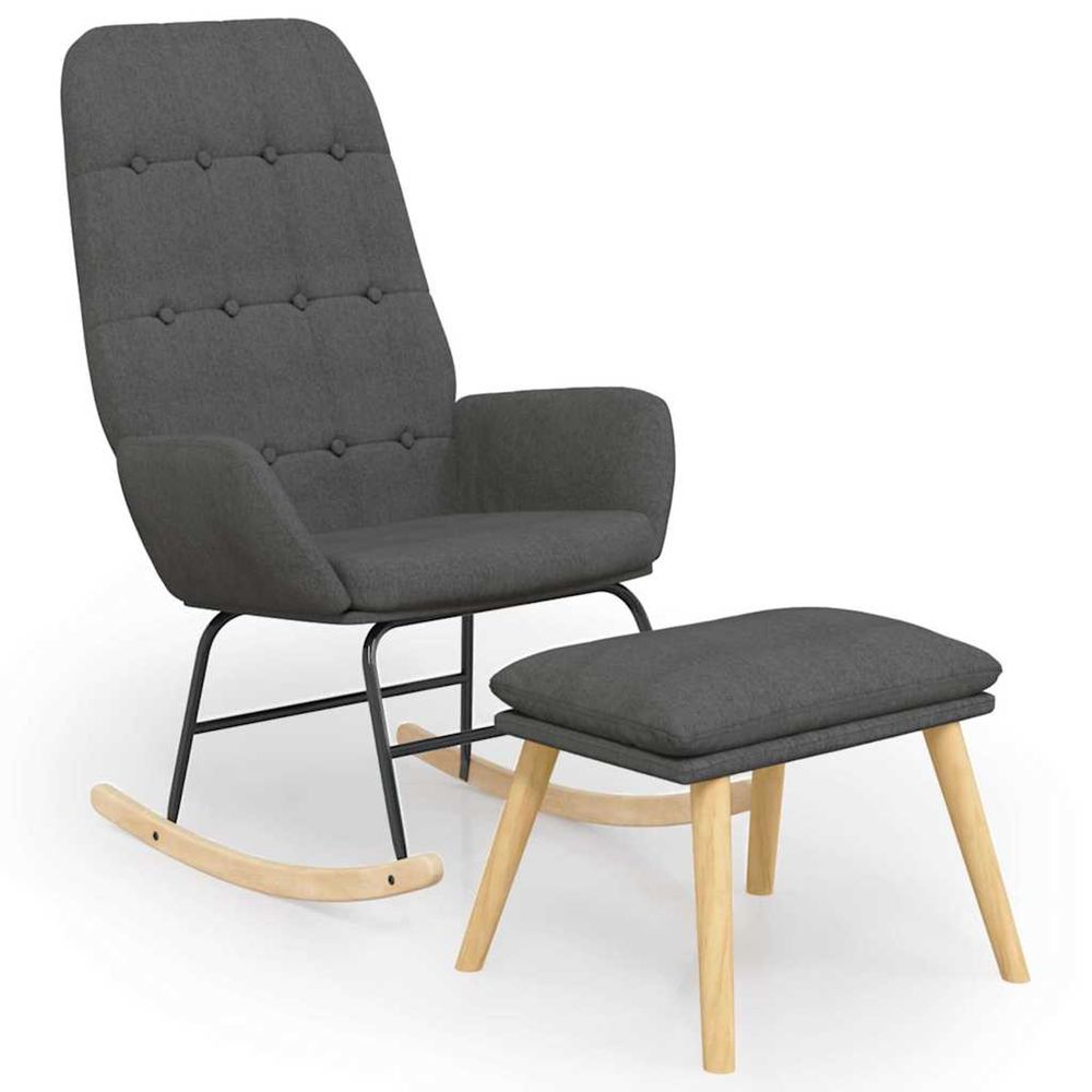 Chaise à bascule avec repose-pied gris foncé tissu
