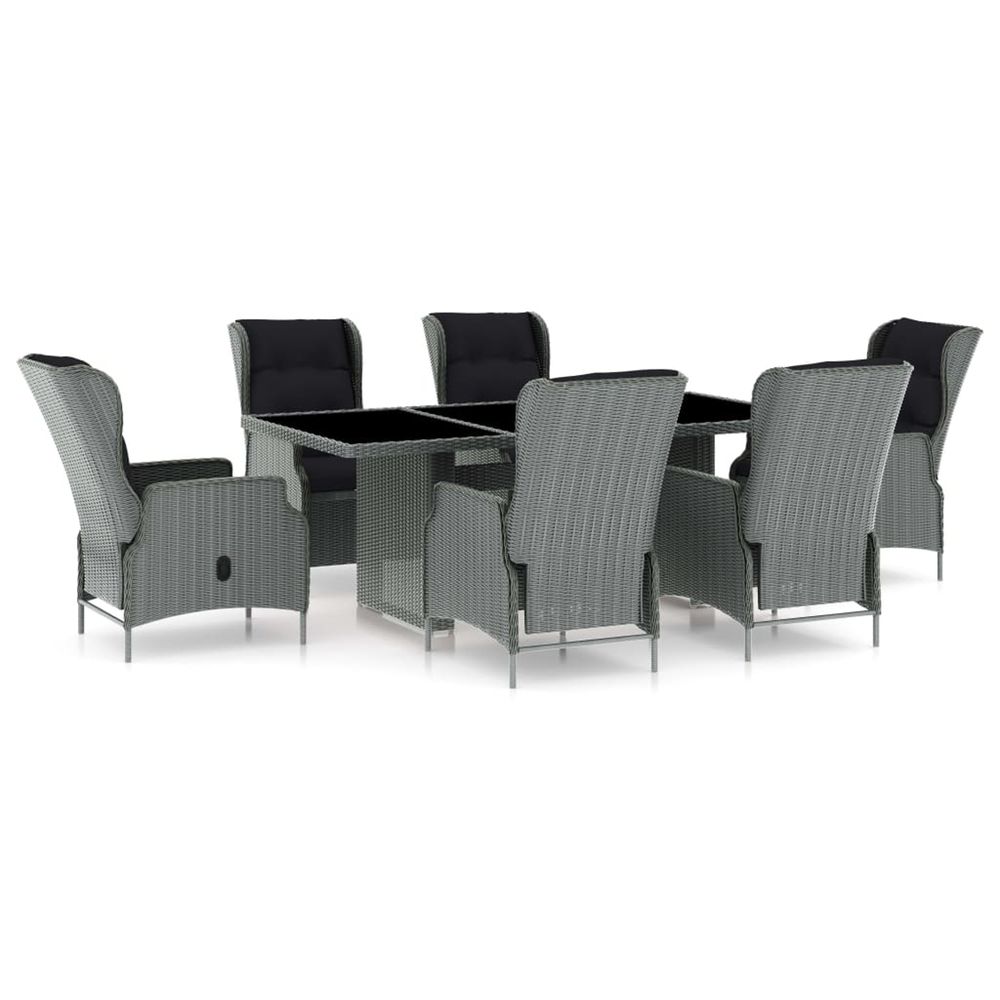 Ensemble à manger d'extérieur et coussins 7 pcs résine tressée