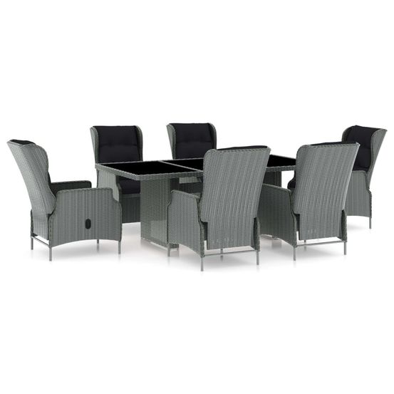 Ensemble à manger d'extérieur et coussins 7 pcs résine tressée