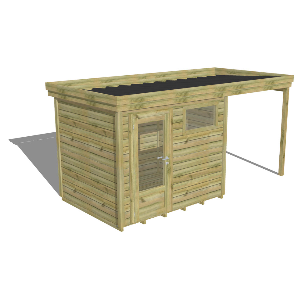 Abri de jardin bois pin traité autoclave 27mm - 4,64x2,14m / 10m2 - bac acier - plancher bois