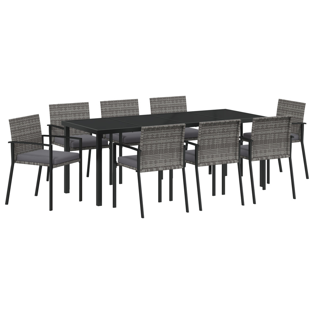 Ensemble de jardin de 9 pièces gris poly rattan