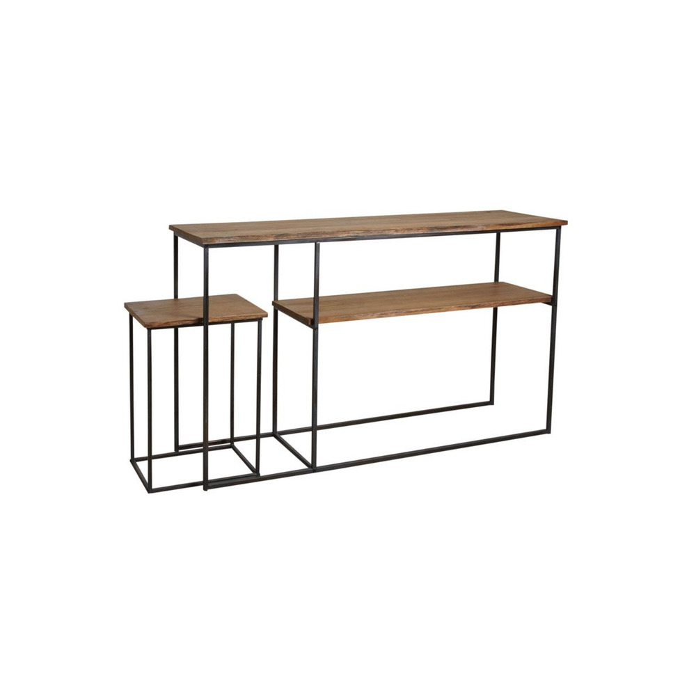 Console avec table gigogne en bois et métal ter