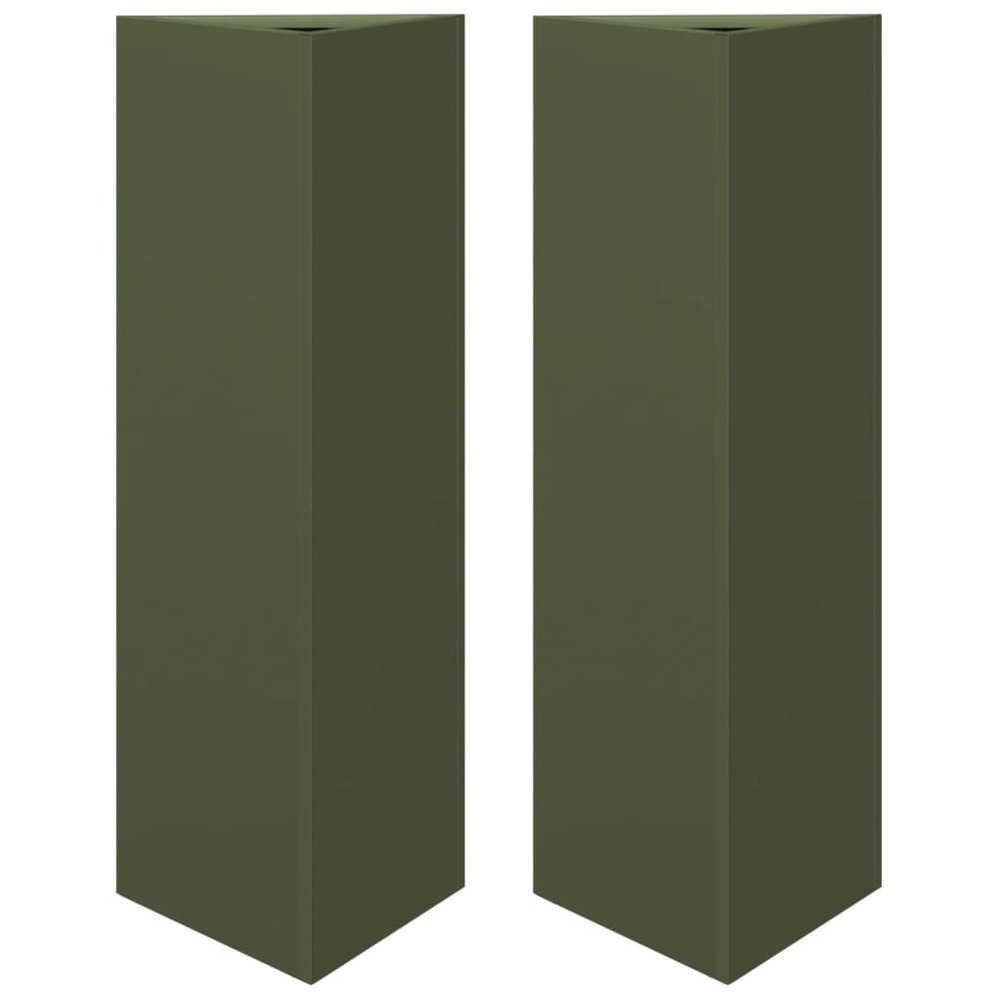 Jardinière bac lit surélevé plantes fleurs jardin terrasses lot de 2 olive triangulaire 30 x 26 x 75 cm acier vert