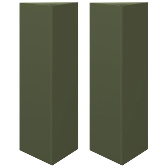 Jardinière bac lit surélevé plantes fleurs jardin terrasses lot de 2 olive triangulaire 30 x 26 x 75 cm acier vert