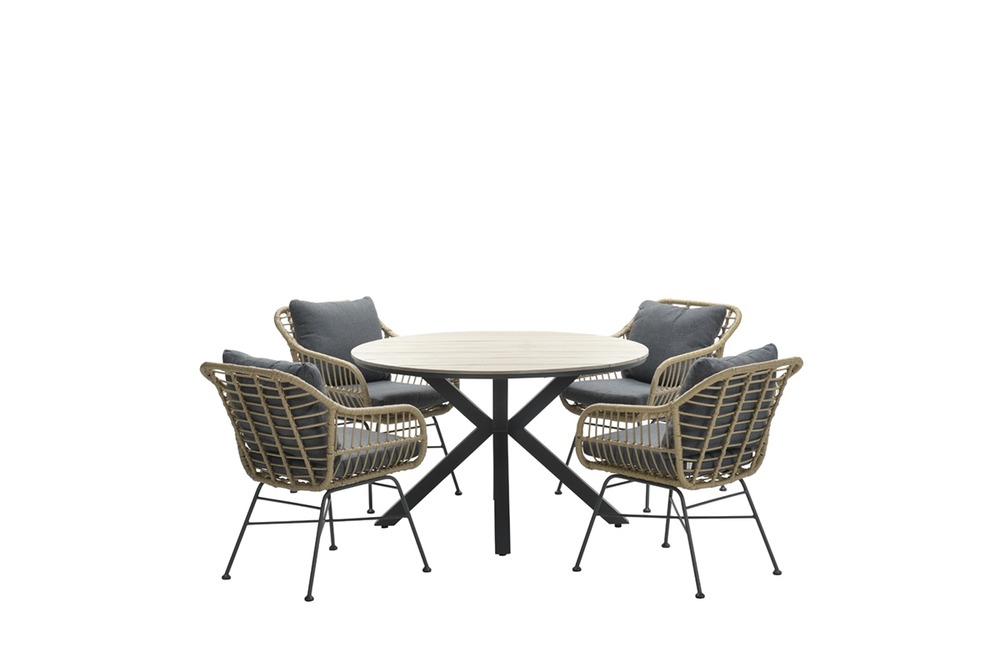 Ensemble salon de jardin rond 4 places - table edison - 4 chaises daisy - garden impressions
