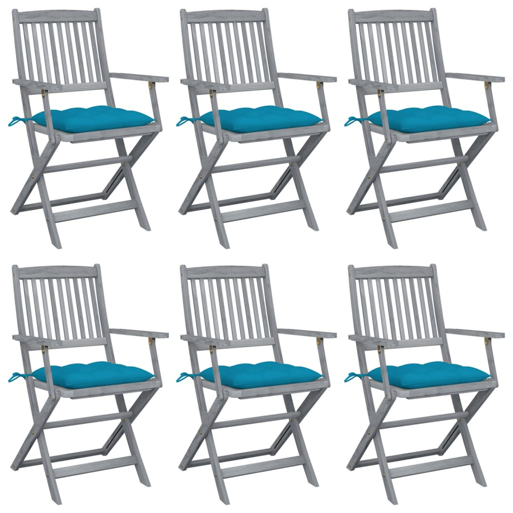 Chaises pliables d'extérieur lot de 6 et coussins bois d'acacia